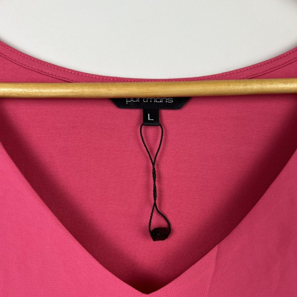 New Portmans Top Blouse Pink Short Sleeve V-Neck Office Casual Size L 14 - Picture 5 of 9